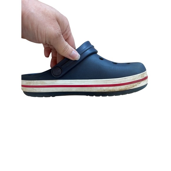 Crocs Kids Clog Navy‎ Blue Red White Stripe J2 Comfort Classic Sandals - Picture 6 of 8